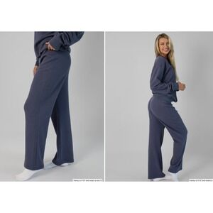 Comfrt Waffle Knit Lounge Pants Blue Wide Leg Drawstring Unisex Medium